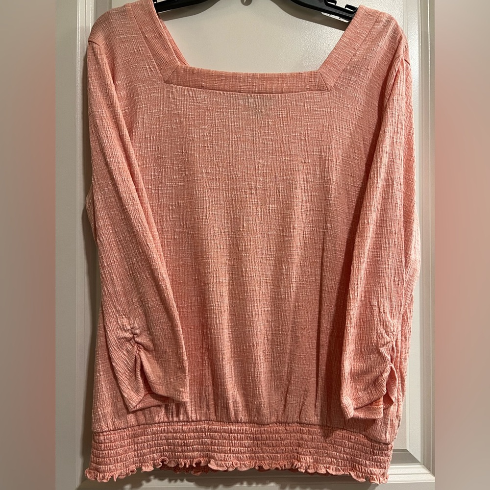 Ab Studio Womens Blouse, Square Neckline, Size Large - Peach in color